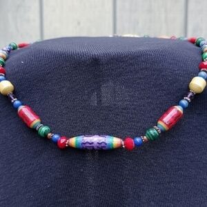 Rainbow colors beaded necklace, 16"